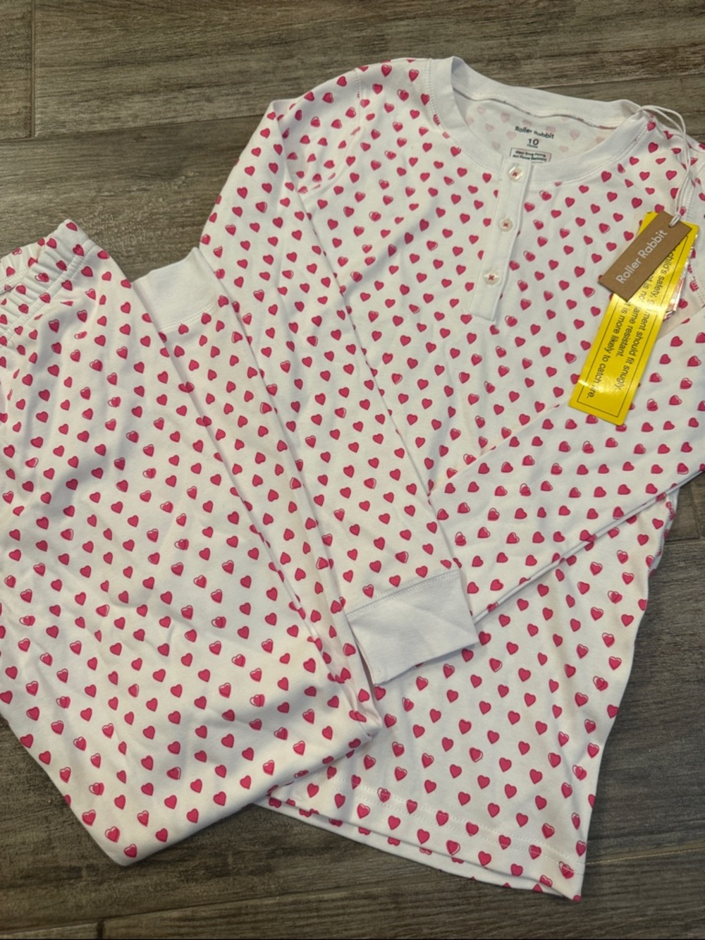 Roller Rabbit White Pajama Set with Pink Heart Print
